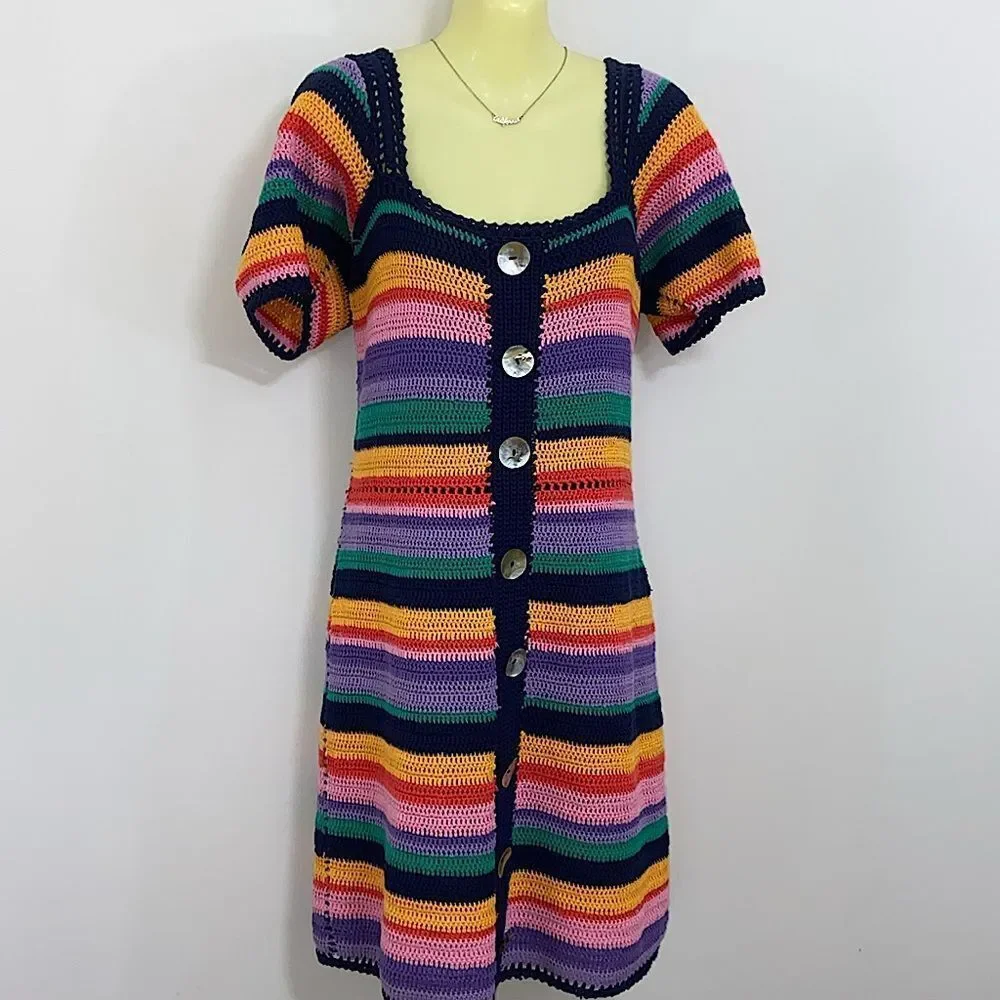 Farm Rio  Dress Multicolor Crochet "RENATA" NWOT SZ MEDIUM - Picture 5 of 7